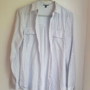 EXPRESS White and Blue Polka Dot Button Up Down Top Women's Small S